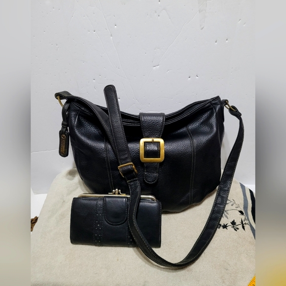 Michael Stevens Imports Handbags - Vintage Michael Stevens black leather Hobo handbag and leather 3-pocket wallet